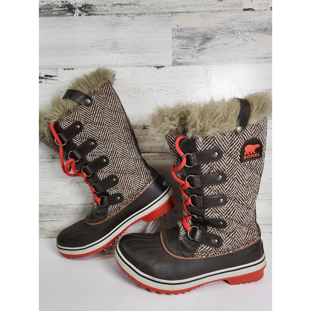Sorel Tofino Herringbone‎ Women Size 9 Brown Winter Snow Boots NL2190-231